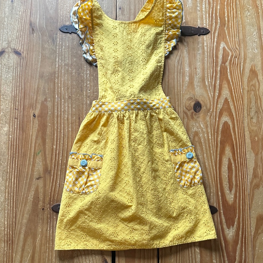 Yellow Eyelet Gingham Pocket Kids Dress